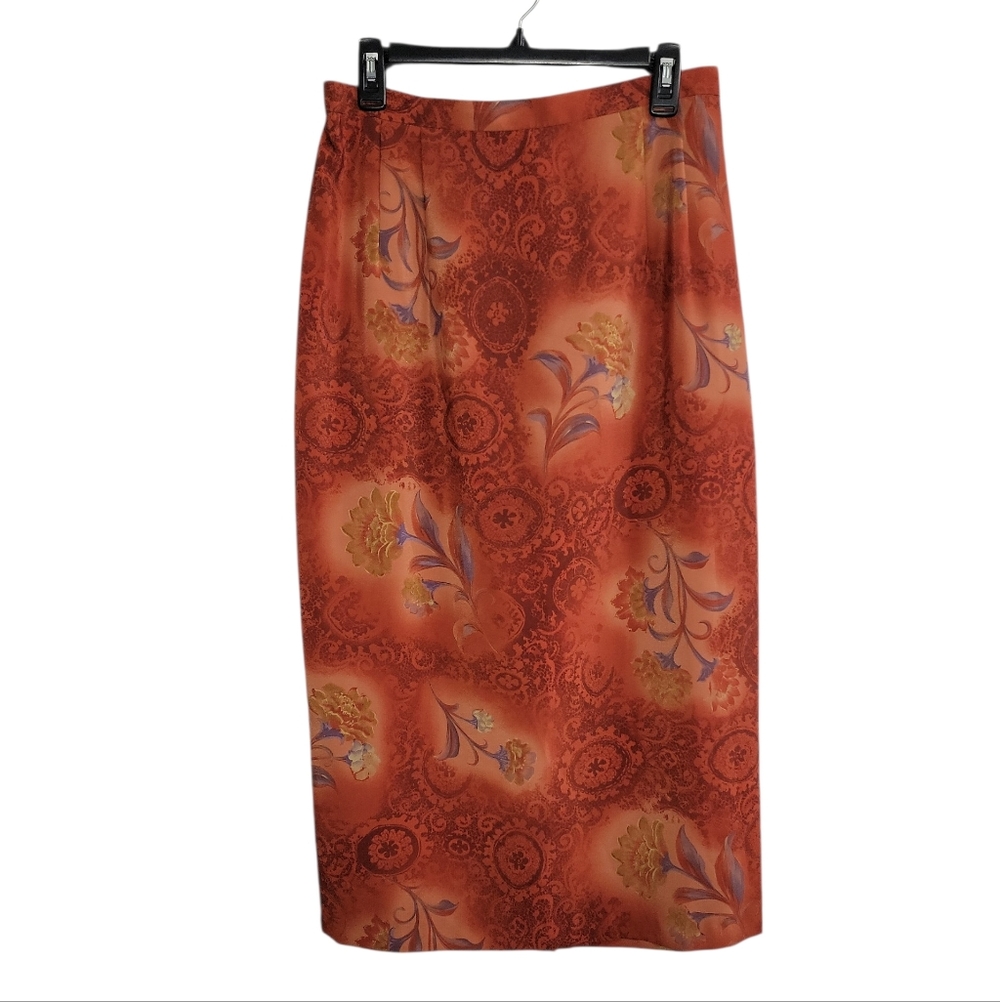 Terracotta Floral Pencil Skirt Size 16